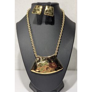 Hammered Gold Tone Necklace Earring Set